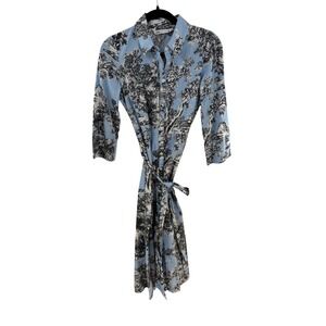 Zara Blue Toile de Jouy Cotton Shirt Dress Midi Belted XS